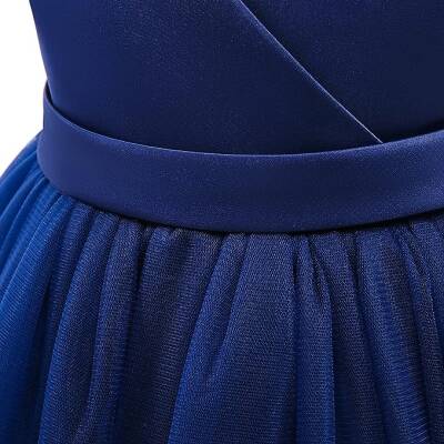 Prenses Model Kız Çocuk Abiye –Fiyonk Detaylı Tül Elbise Modeli Lacivert - 3