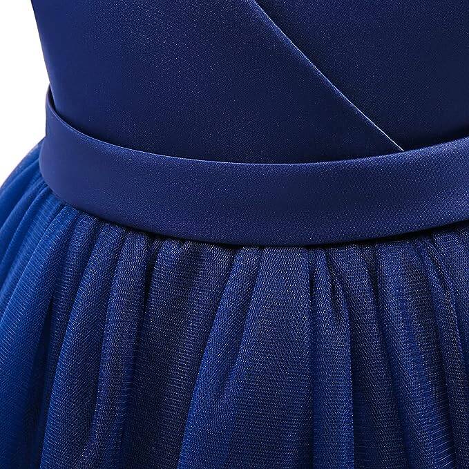 Prenses Model Kız Çocuk Abiye –Fiyonk Detaylı Tül Elbise Modeli Lacivert - 3