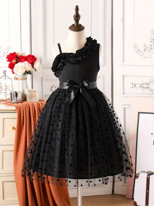 Siyah Kız Çocuk Prenses Model Tül Abiye Elbise -Özel Gün Davet Abiyesi - 3