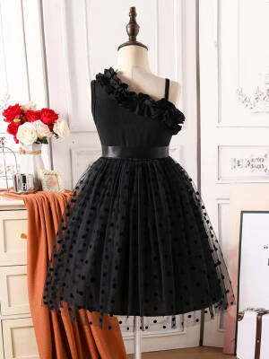 Siyah Kız Çocuk Prenses Model Tül Abiye Elbise -Özel Gün Davet Abiyesi - 2