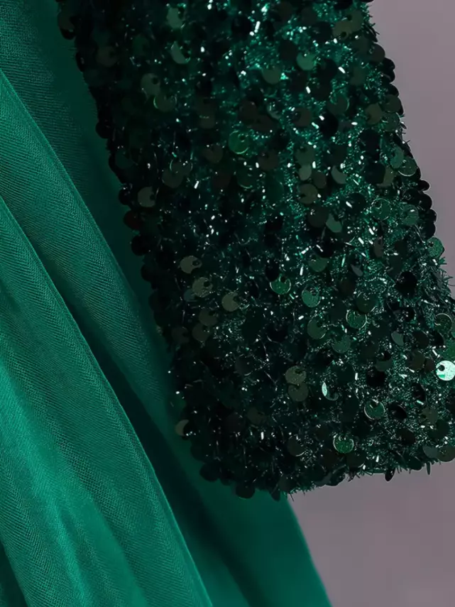 Yeşil Kız Çocuk Özel Gün Elbisesi – Parlak Payetli Abiye - 4