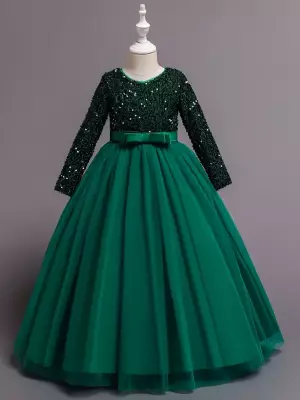 Yeşil Kız Çocuk Özel Gün Elbisesi – Parlak Payetli Abiye - 2
