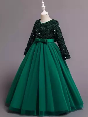 Yeşil Kız Çocuk Özel Gün Elbisesi – Parlak Payetli Abiye - 3